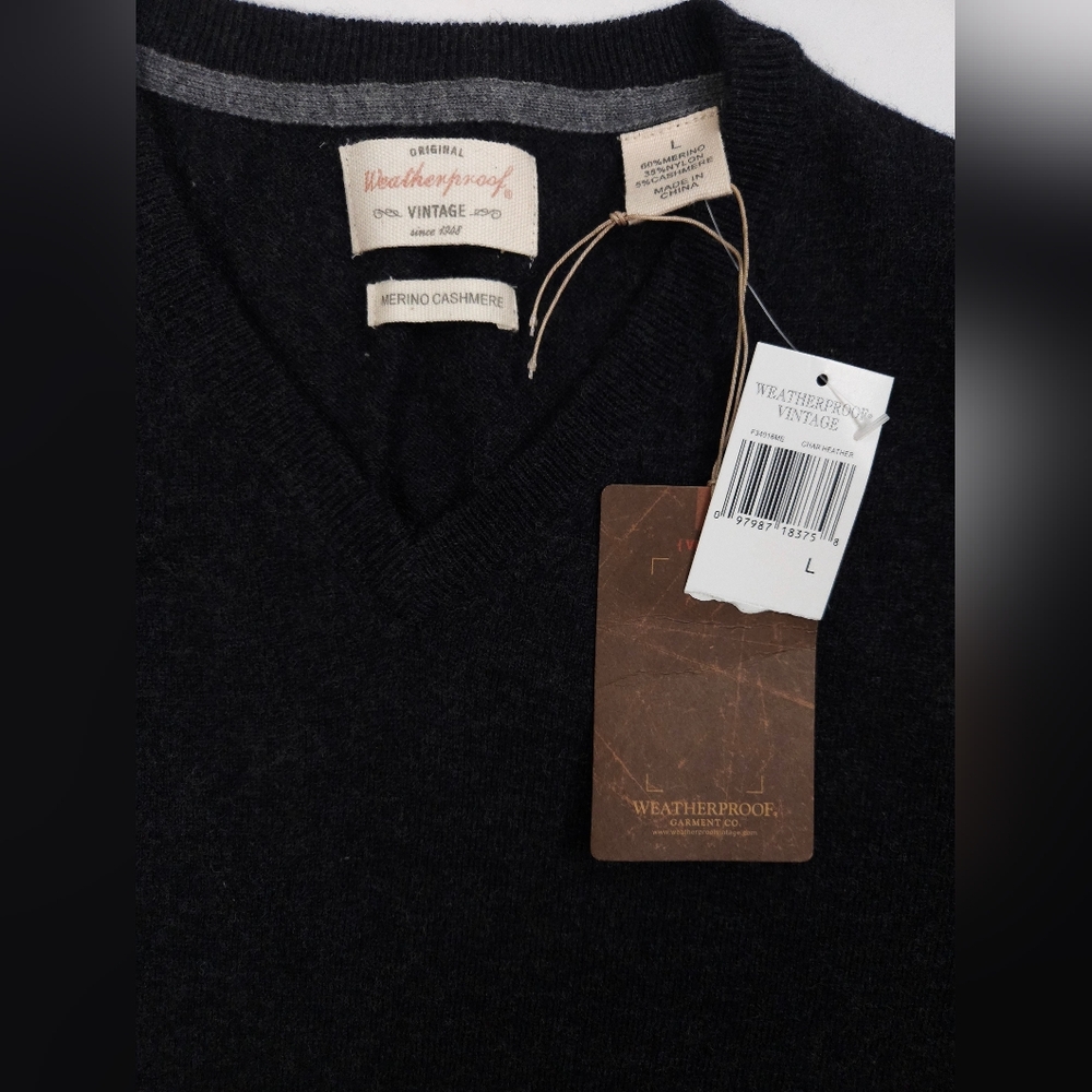 Weatherproof Men's Charcoal Cotton Cashmere V-Neck Pullover Sweater Large NWT - Picture 3 of 11